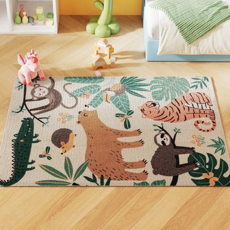 Alfombra con motivo selva 160 x 120 cm antideslizante de poliéster multicolor HAVRYA (1/5)