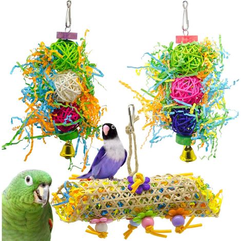 Jouet à mâcher pour oiseaux, broyeur de nourriture en luffa, jouet suspendu pour calopsittes et perruches, idéal pour la recherche de nourriture (1/4)