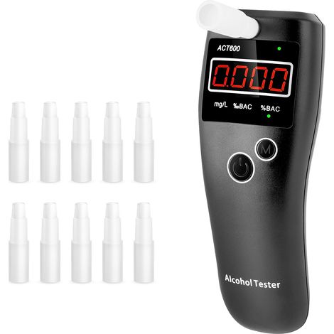 Alcoholímetro electrónico con certificación NF, analizador de alcohol con pantalla LCD digital, analizador de alcohol portátil con 20 boquillas para uso doméstico y profesional. (1/5)