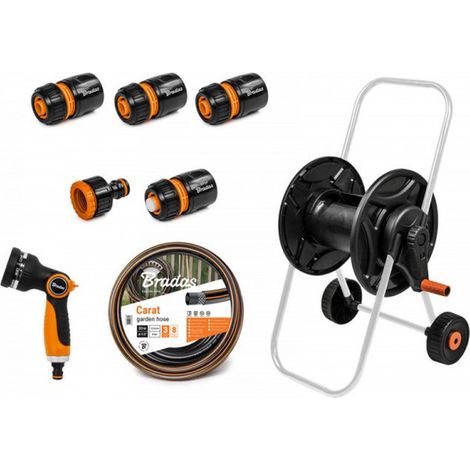 Kit dévidoir avec tuyau arrosage 1/2" BLACK LINE 20m et accessoires (1/3)