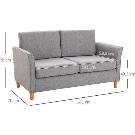 Canapé 2 places douillet en lin lavable avec coussins amovibles, gris clair, 141x65x78cm, parfait pour salon ou pièce de vie (1/5)