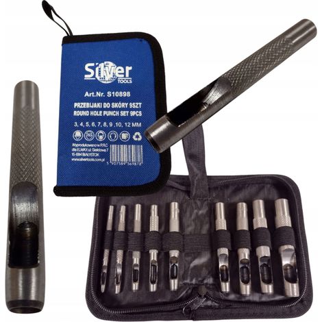 Perforatori per cuoio, taglierina per gomma, set di punzoni 3-12 mm, 9 pezzi. SilverTools