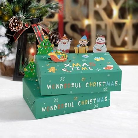 Boîte cadeau de Noël, boîte pliable pour biscuits de Noël, verte, vide pour emballage cadeau, bonbons, chocolats (15 x 9 x 4 cm) (1/3)