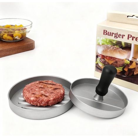 Presse à burger en aluminium 11 cm, antiadhésive et résistante à la chaleur, avec rainures, poignée amovible, compatible lave-vaisselle (1/5)