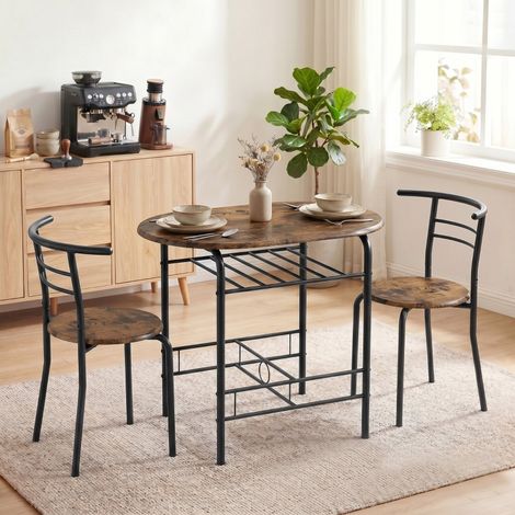 Ensemble Repas 3 Pièces, Table et Chaises pour 2 Personnes, avec Étagère, Aspect Bois Brun, pour Salon, Jardin (1/5)