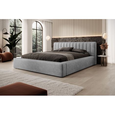 Polsterbett Doppelbett PEORIA 140x200cm in Stoff Macau Grau (1/3)