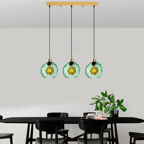Lustre vert élégant, hauteur réglable 40-120 cm, corps en métal, 3 douilles E27, 70 x 20 x 120 cm, pour les espaces de vie modernes, IP20 (1/5)
