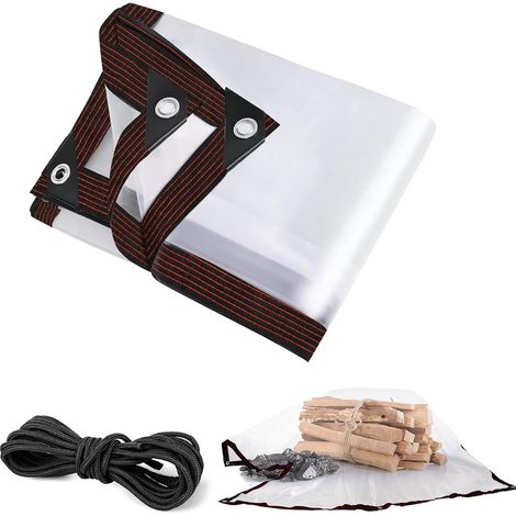 Bâche - 2 x 2 m - Avec œillets - Imperméable et transparente - Avec corde de 5 m - Résistante aux UV - Pour jardin, balcon, chantier et enclos pour animaux domestiques (1/5)