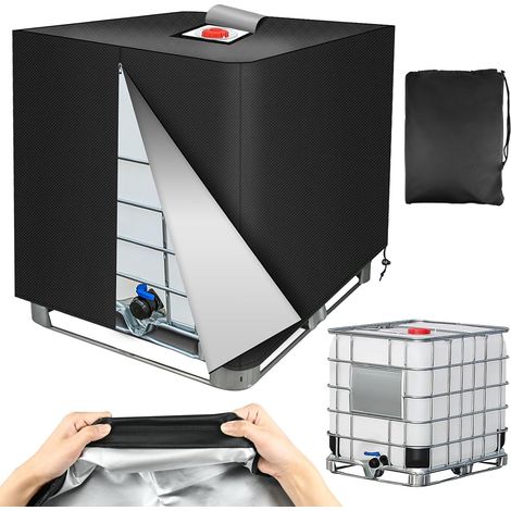 1000-Liter-Tankabdeckung, 420D-IBC-Tankabdeckung mit Reißverschluss, Schutzhülle für IBC-Container mit Verschluss, UV- und staubbeständige Wassertankabdeckung, 120 x 100 x 116 cm (Schwarz)