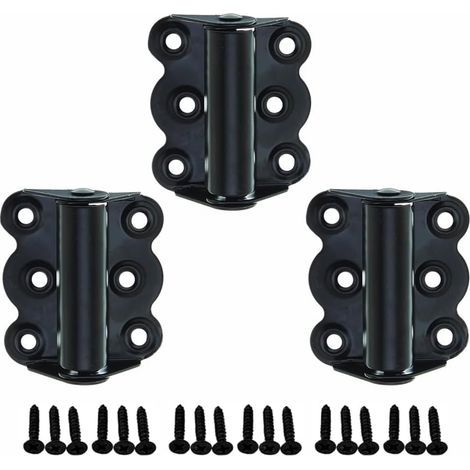 Lot de 3 charnières de porte réglables à fermeture automatique avec vis, charnière à ressort en acier inoxydable pour portes de chambre, portails de jardin en bois (noir) (1/5)