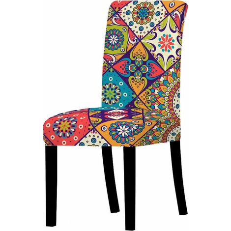 Dining Chair Covers Set of 2, Removable Elastic Patchwork Print Chair Covers, Universal for Home and Hotel Use (Checkered Stitching, 2 Pieces) (1/5)
