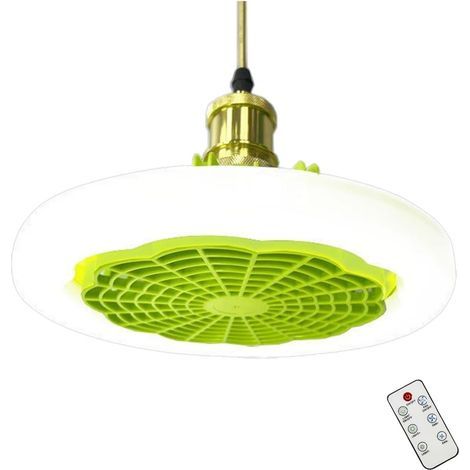 Éclairage Ventilateur Plafond Ventilateur de plafond avec lampe d'éclairage E27 Base convertisseur télécommande for chambre salon maison silencieux 3 vitesses(Green with control) (1/5)
