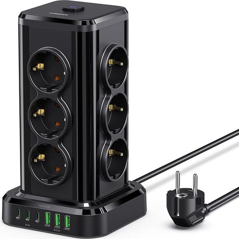 Multiprise avec Interrupteur, Multiprise Prises avec USB, Noir (1/5)