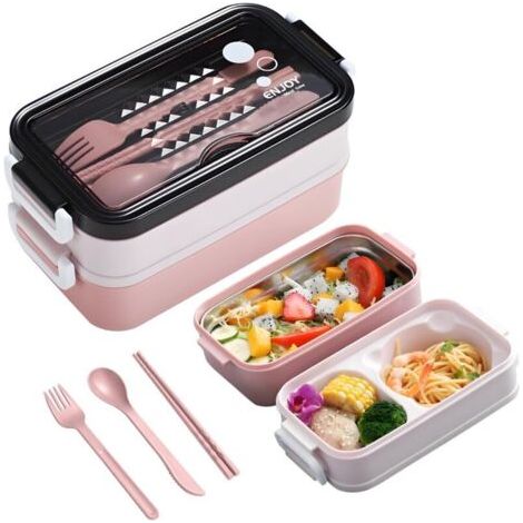 BUNTHAUS Boîte à déjeuner avec 3 compartiments 1400ml, boîte à repas, boîte bento adaptée au micro-ondes et au lave-vaisselle, boîte à repas réchauffable, boîte à lunch pour enfants, école, bureau