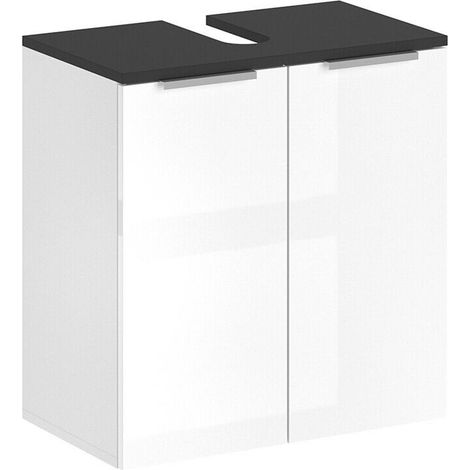 Meuble sous vasque simple MDF 15mm finition mat – Dimensions 56x34x60 cm – Rangement fermé avec 2 portes battantes – 14 kg – Toilinux