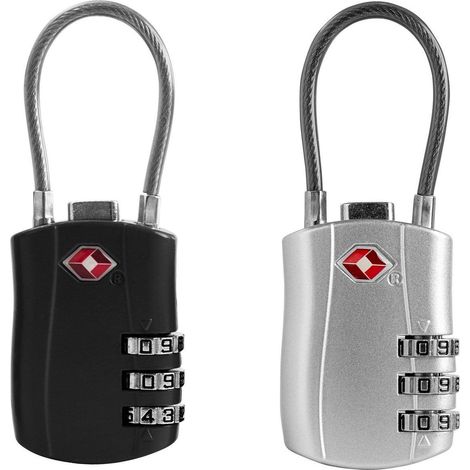 TSA Kofferschloss mit Zahlencode, 3-stellig, silber-schwarz, für Koffer & Gepäck