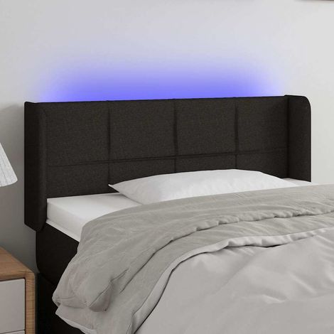 Tête de lit à LED noire en tissu, avec oreilles et hauteur réglable, 93 x 16 x 78/88 cm, 7.13kg - PANGIVO (1/5)