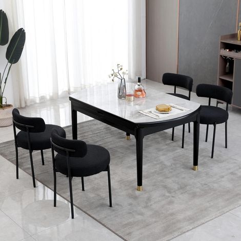 Esszimmerstühle 4er Set mit Rückenlehne, Metallgestell, modern retro, schwarz (1/5)