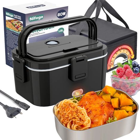 Fiambrera eléctrica, calentador de alimentos portátil, diseño de acero inoxidable, 80W-1.8L (1/2)