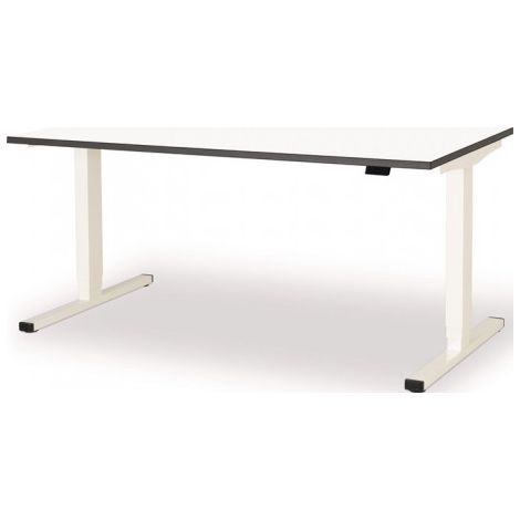 Poste de travail debout / assis levero H650-1250xB1600xT800mm blanc.RAL9003/blanc réglable électriquement MAUSER