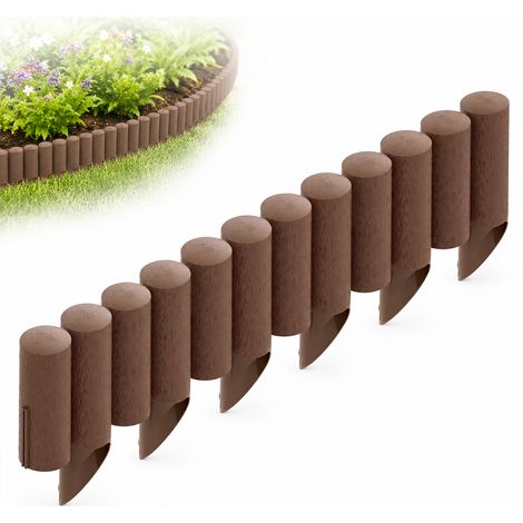 Bordure de Jardin Imitation Bois 6,9 m - Kit de 30 Éléments Emboîtables avec Piquets Intégrés - Délimitation Pelouse, Massifs et Allées - (1/5)