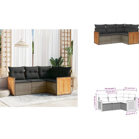 Salon de jardin 4 pcs avec coussins gris résine tressée - Ensemble Salon De Jardin - Meuble Extérieur - Résine Tressée - Rotin Synthétique - Mobilier De Jardin (1/3)