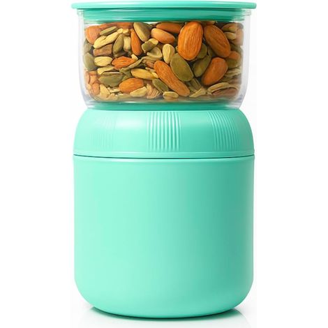 Boîte à flocons d'avoine à 2 compartiments étanche avec cuillère et couvercle - Bocal réutilisable pour yaourt, granola, fruits et petits-déjeuners préparés à l'avance (1/5)