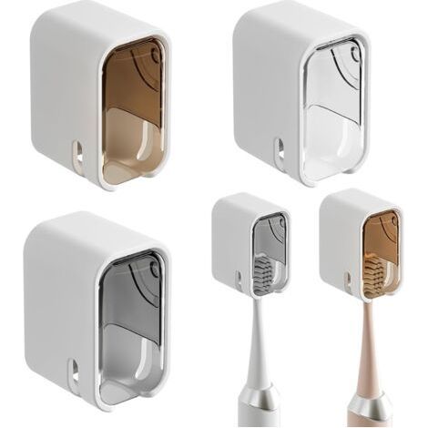 Wall Mounted Toothbrush Holder with Dust Cover, Set of 3, Clear Acrylic Holder, No-Drill Mounting (1/5)