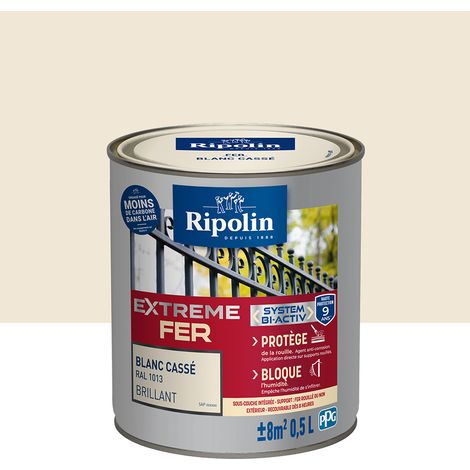 Peinture pour Fer Extérieur - Brillant - 0,5L - Blanc Cassé RAL 1013 - Ripolin (1/5)