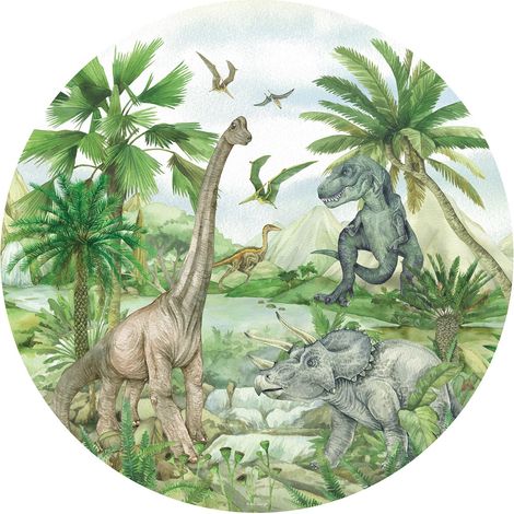 papier peint panoramique rond adhésif dinosaures vert - Sanders & Sanders (1/3)