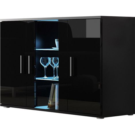 Buffet Tornola 106, Noir + Noir brillant, 80x120cm, Le nombre de portes: 341cm, Verre, Stratifié, LED: Disponible