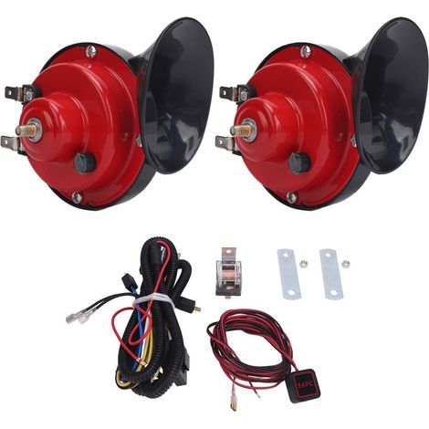 Klaxon UTV 12 V Double avec Relais et Fils – Très Sonore, Universel pour Polaris RZR, Ranger, Honda Pioneer, Can-Am Maverick X3 – Rouge (1/5)