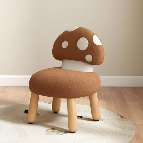 Wahson Kids Desk Chair Chenille, Toddler Sofa Chair with Mushroom-shaped Backrest for Bedroom Living Room, Brown (1/5)