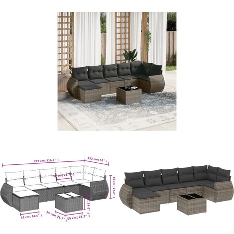 8-tlg. Garten-Sofagarnitur mit Kissen Grau Poly Rattan - Gartenmöbel Set - PE-Rattan Möbel - Outdoor Lounge - Gartenlounge - Esstischset - Home & Living (1/3)