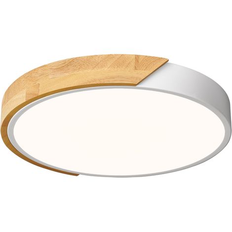Plafonnier LED,Luminaire Plafonnier Bois Blanc，30CM lampe plafond Rond pour Couloir,Chambre, Salon, Cuisine, Salle à manger 24W 4000K[Classe énergétique F] (1/5)