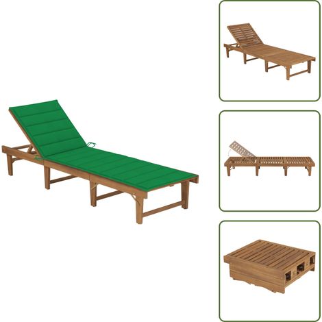 The Living Store Chaise longue pliable avec coussin Bois d'acacia solide - Transat extérieur