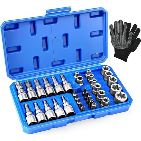 34 Piece Torx Sockets Female/Male, Torx Star Bits E4-E20 & T10-T60, S2 Steel Ends, for Auto Mechanics, DIY and Repairs (1/5)