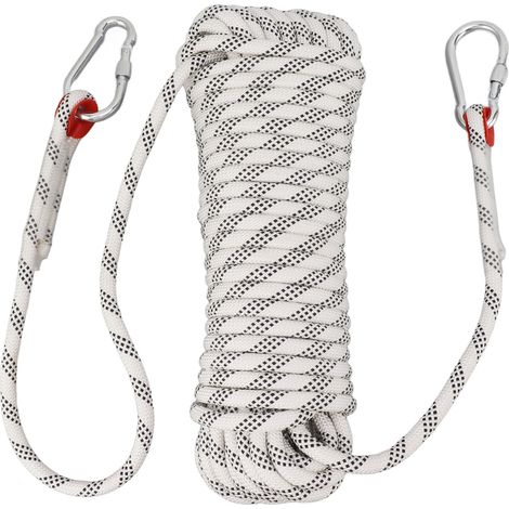 Corde d'escalade statique 10mm 20m en polyester et nylon, résistante et durable, avec 2 mousquetons pour grimpe rocher. (1/5)