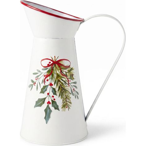 HOMESCAPES White Christmas Holly & Mistletoe Decorative Vase (1/5)