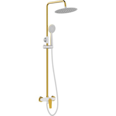 Laveo Rubio Duschsäule in Weiß und Gold mit Mischbatterie (1/4)