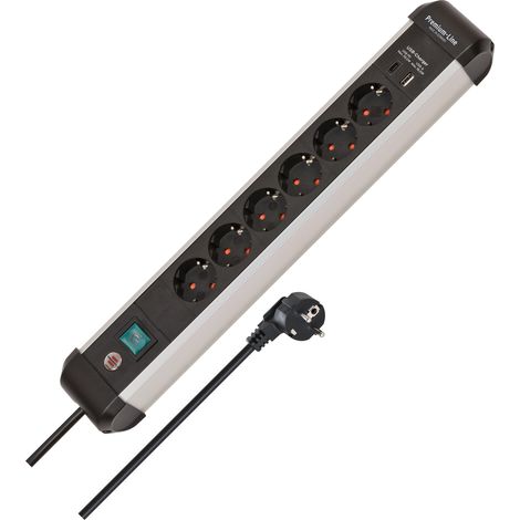 Multiprise 6 Prises avec USB C PD 30 W et USB A 18 W en Aluminium, multiprise avec câble de 3 m et Interrupteur, multiprise pour Montage Mural
