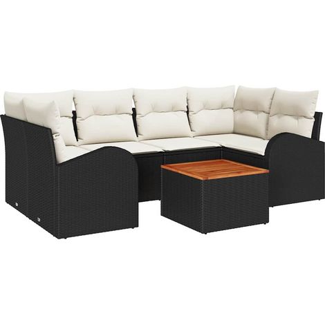 Garden Sofa Set with Storage 7 pcs Black and Cream Poly Rattan vidaXL