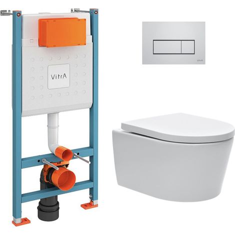 Vitra Pack WC Bâti-support V-Fix Core + WC SAT sans bride et fixations invisibles + Plaque Chrome brillant (V-FixSATrimless-8)