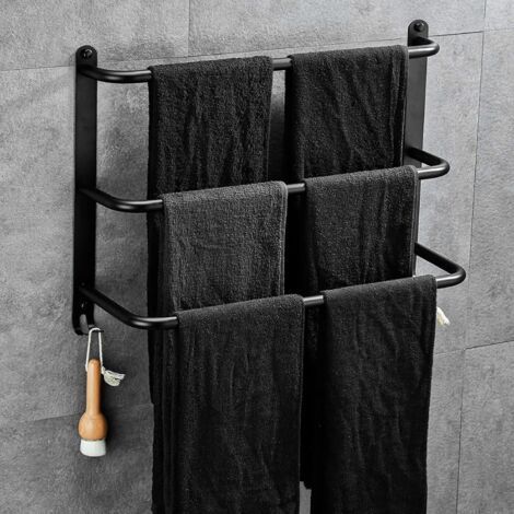 Stainless Steel Towel Rack 3 Tier Non-Perforated Towel Rack for Kitchen Toilet Black 40CM (1/5)