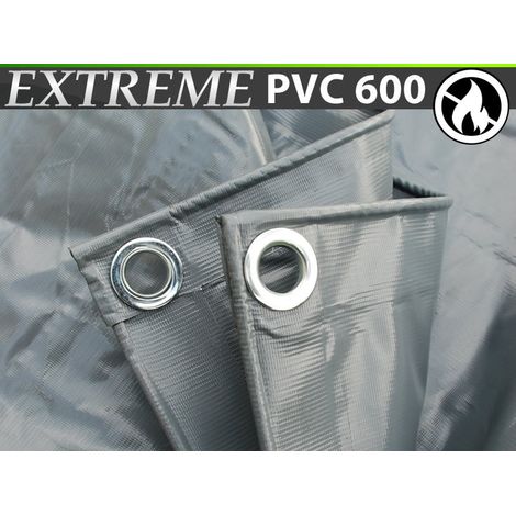 Bâche 6x12m, PVC 600g/m², Gris, Ignifugé