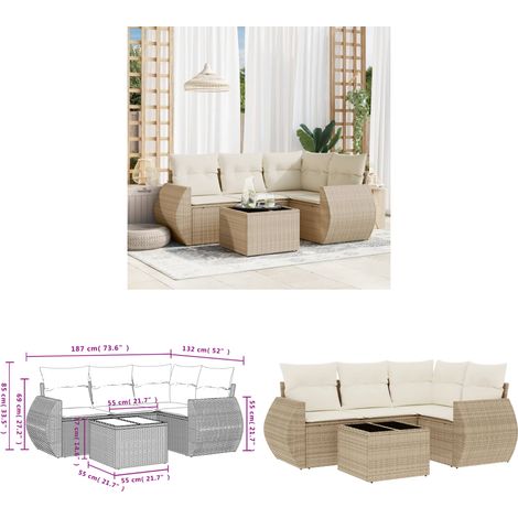 5-tlg. Garten-Sofagarnitur mit Kissen Beige Poly Rattan - Gartenmöbel Set - Outdoor Möbel - Rattan Gartenset - Lounge Set - Esstisch Set - Home & Living (1/3)