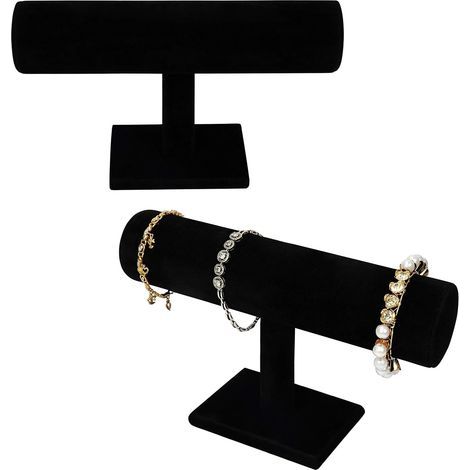 Set aus 2 Schmuckständern, Uhren- und Armbandhaltern aus schwarzem Samt, Herrenuhrenständer, Aufbewahrungsständer für Armbänder und Halsketten (1/5)