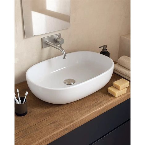 Exagonshop Ciotola 60x39 da appoggio in ceramica bianco opaco