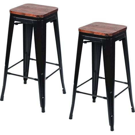 2er-Pack stapelbare Industriehocker (mittelgroß) aus Stahl und Holz, 43 x 43 x 76 cm, Thinia Home