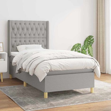Cama box spring con colchón tela gris claro 90x190 cm (1/5)